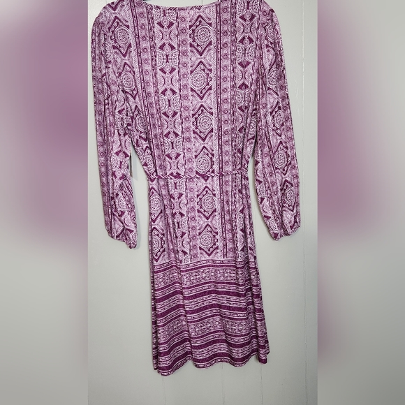 Terra & Sky size 14W Rayon Burgundy and white boho dress tie at waist - Picture 8 of 15